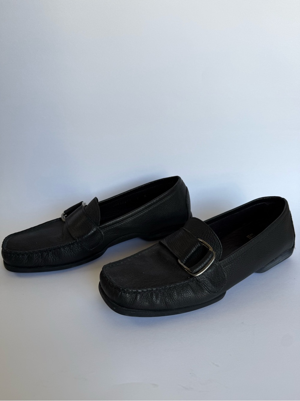 Stuart Weitzman Black Leather Buckle Loafers Flats Size 9